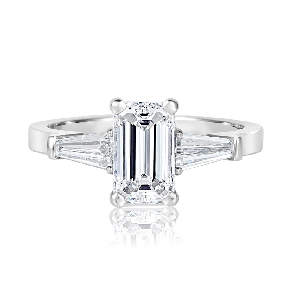 Platinum Emerald Cut and Baguette Cut Diamond Three Stone Engagement Ring 1.95ct Thumbnail Image 1