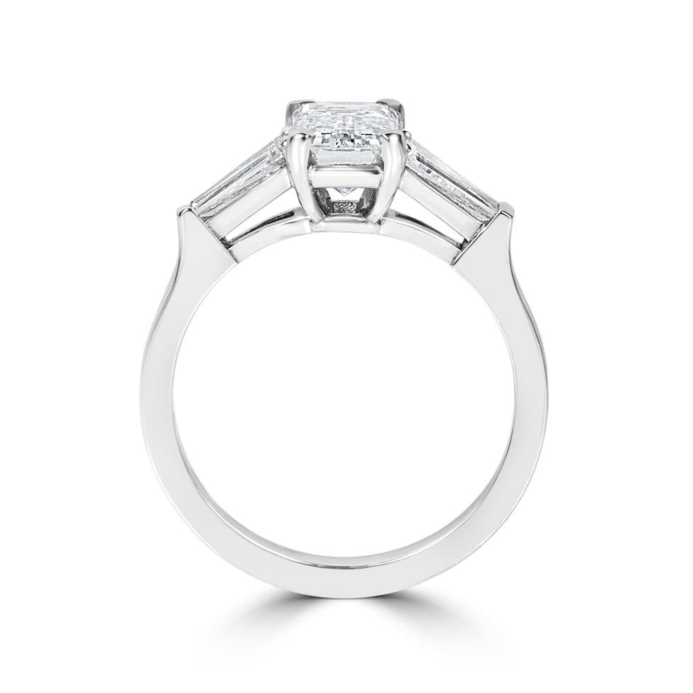 Platinum Emerald Cut and Baguette Cut Diamond Three Stone Engagement Ring 1.95ct Thumbnail Image 2