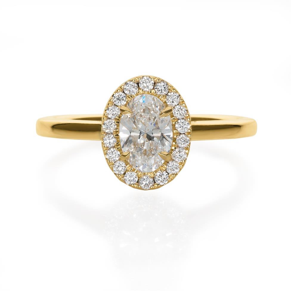 18ct Yellow Gold Oval Diamond Halo Engagement Ring 0.90ct Thumbnail Image 1