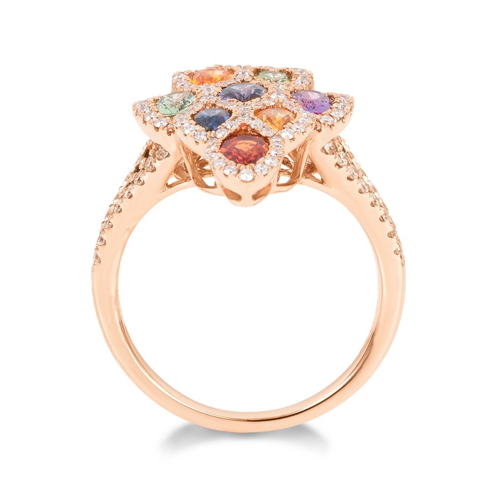 Samba 18ct Rose Gold Marquise Design Rainbow Sapphire and Diamond Dress Ring Thumbnail Image 3