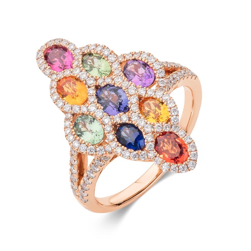 Samba 18ct Rose Gold Marquise Design Rainbow Sapphire and Diamond Dress Ring Thumbnail Image 0