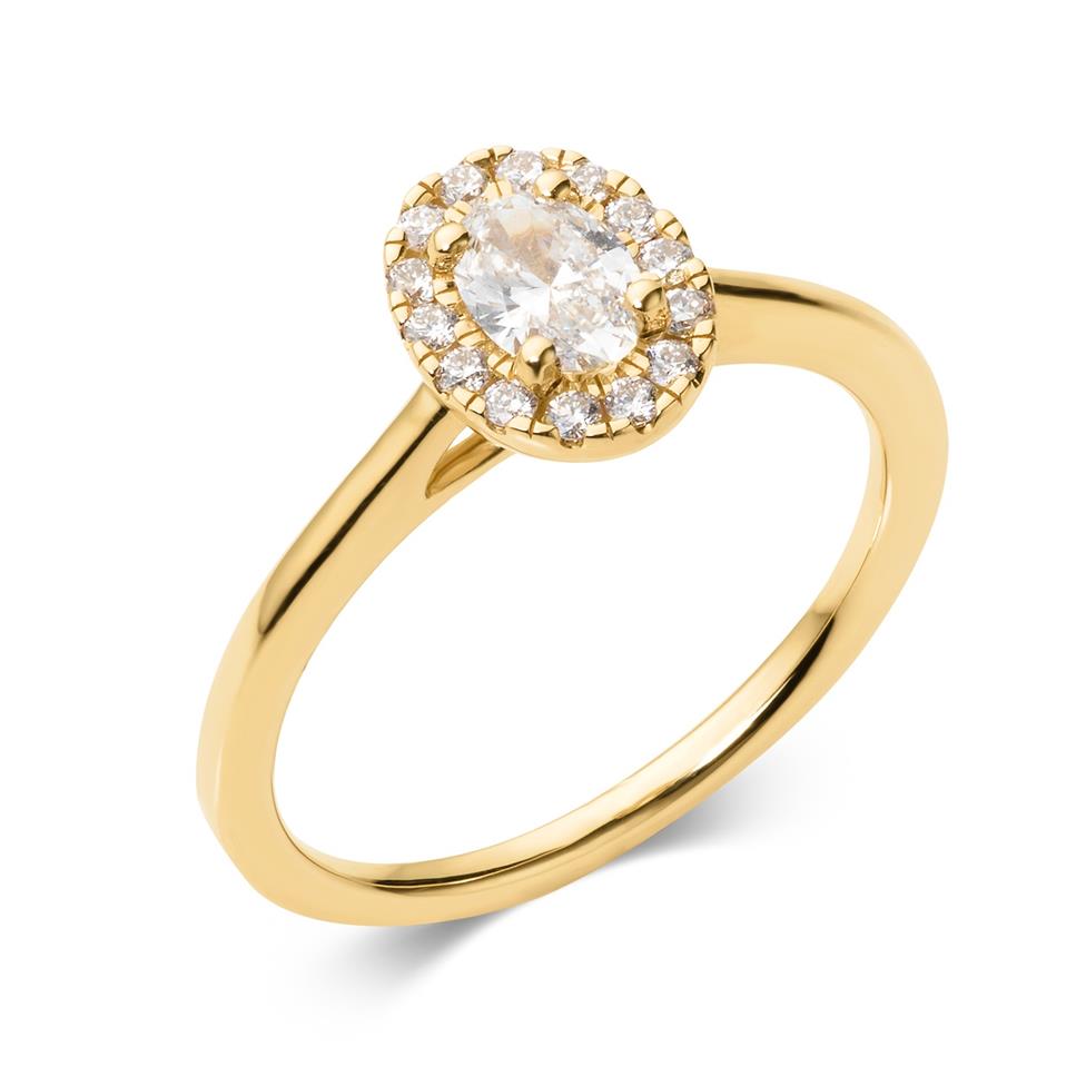 18ct Yellow Gold Oval Diamond Halo Engagement Ring 0.45ct Thumbnail Image 0