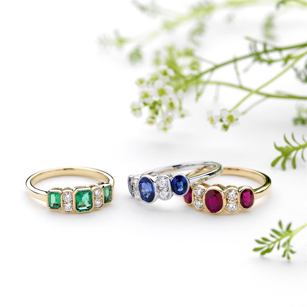 18ct White Gold Milgrain Detail Oval Sapphire and Diamond Ring Thumbnail Image 4