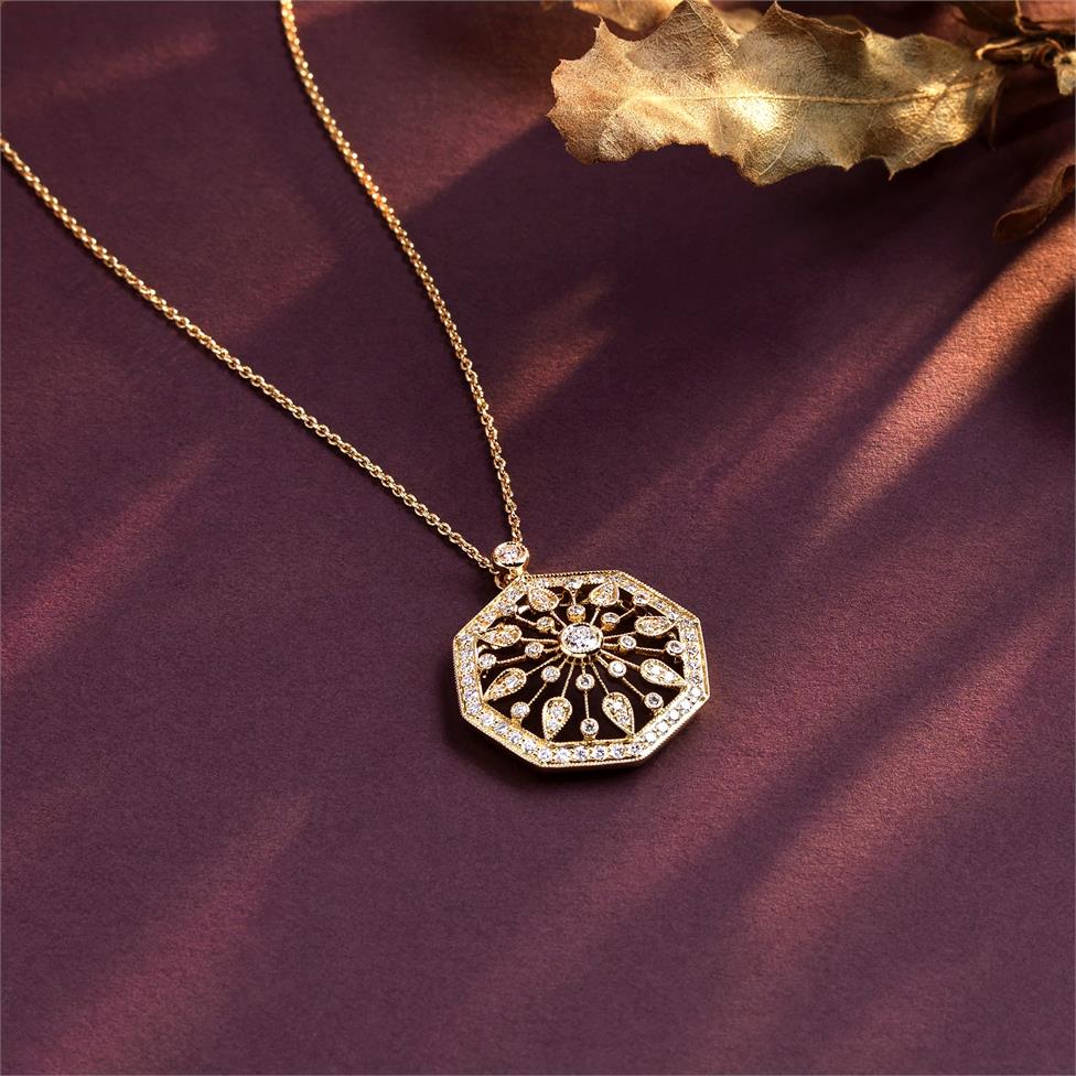 18ct Yellow Gold Disc Design Diamond Necklace 0.80ct Thumbnail Image 2