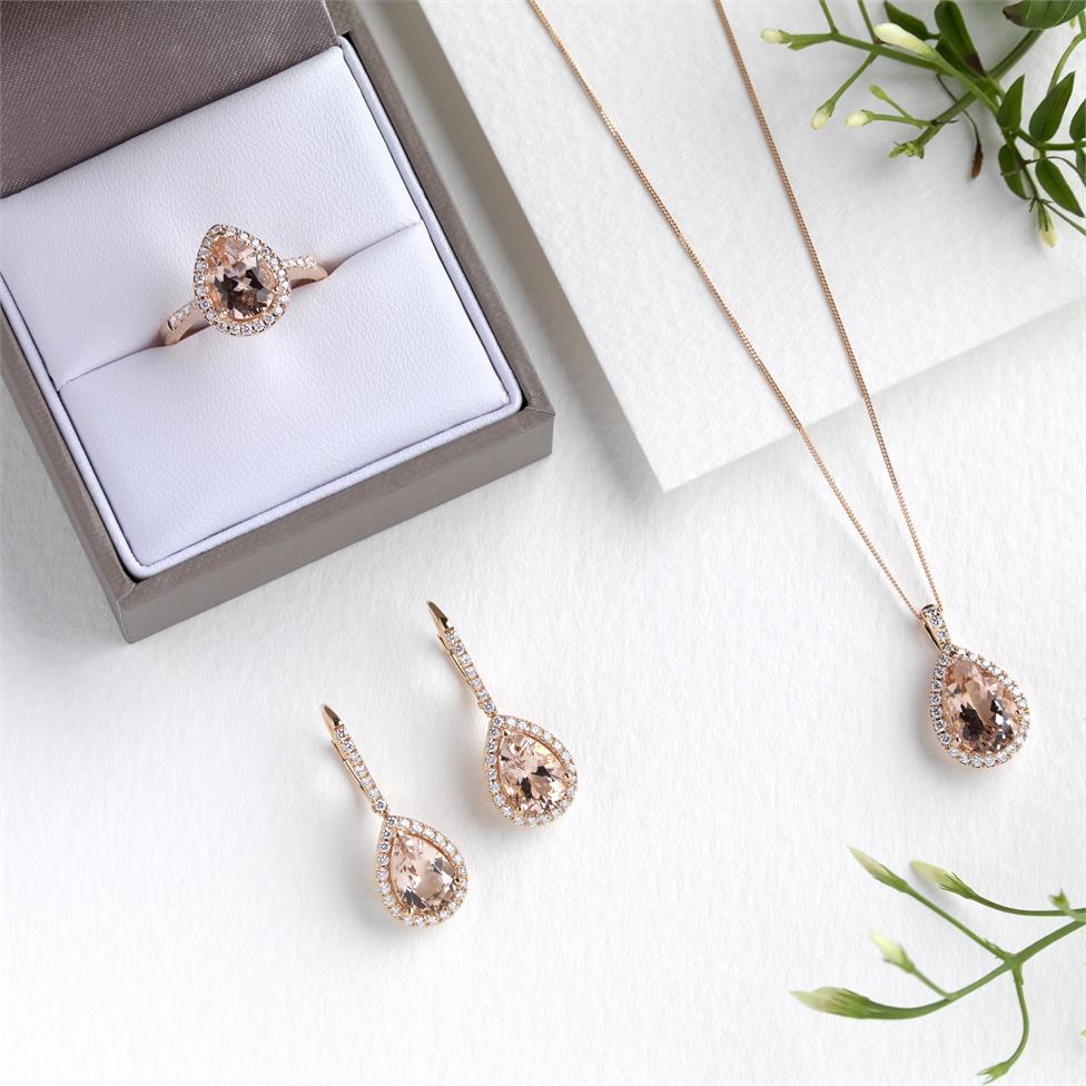 Ortensia 18ct Rose Gold Morganite and Diamond Pendant Thumbnail Image 1