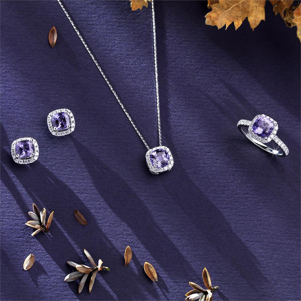 18ct White Gold Tanzanite and Diamond Halo Stud Earrings Thumbnail Image 3