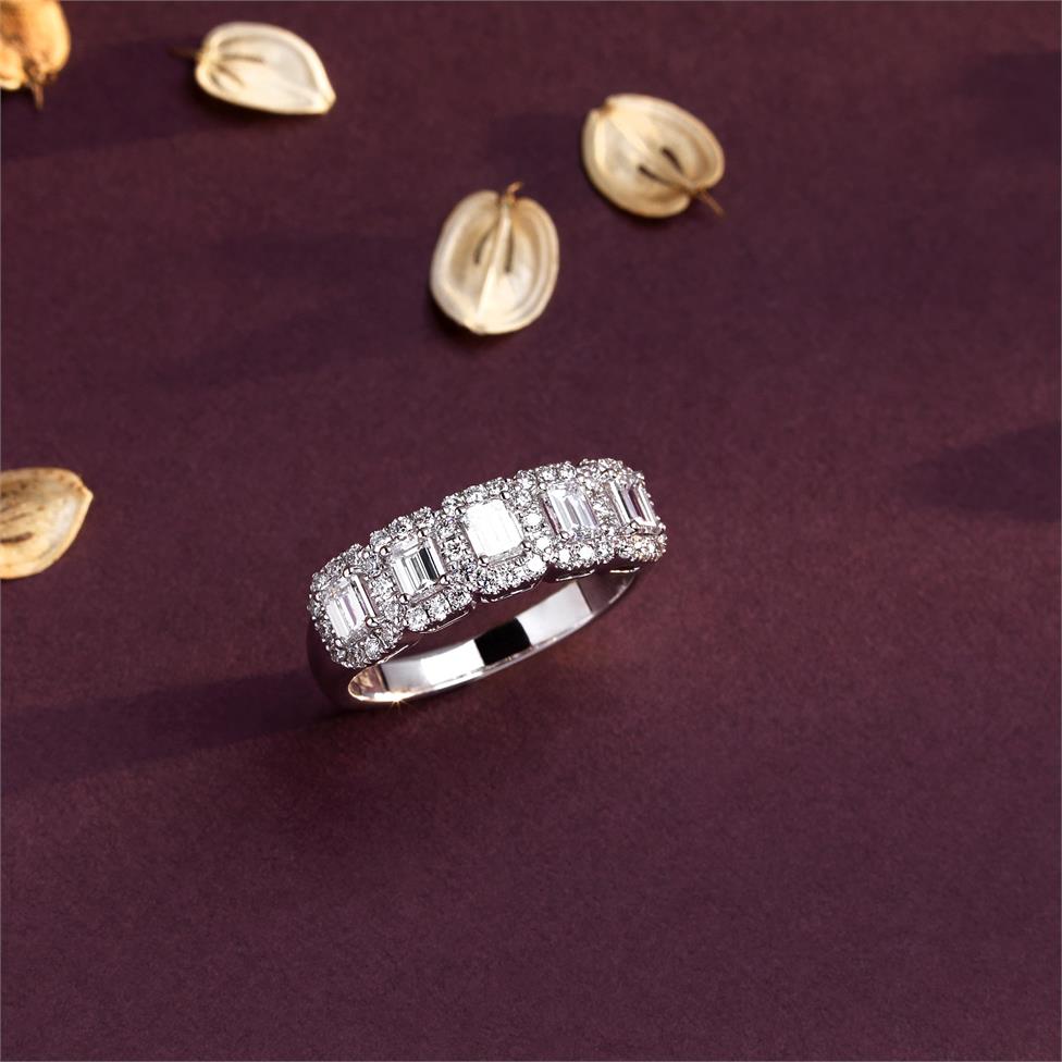 Odyssey 18ct White Gold Emerald Cut and Round Diamond Dress Ring 1.40ct Thumbnail Image 3