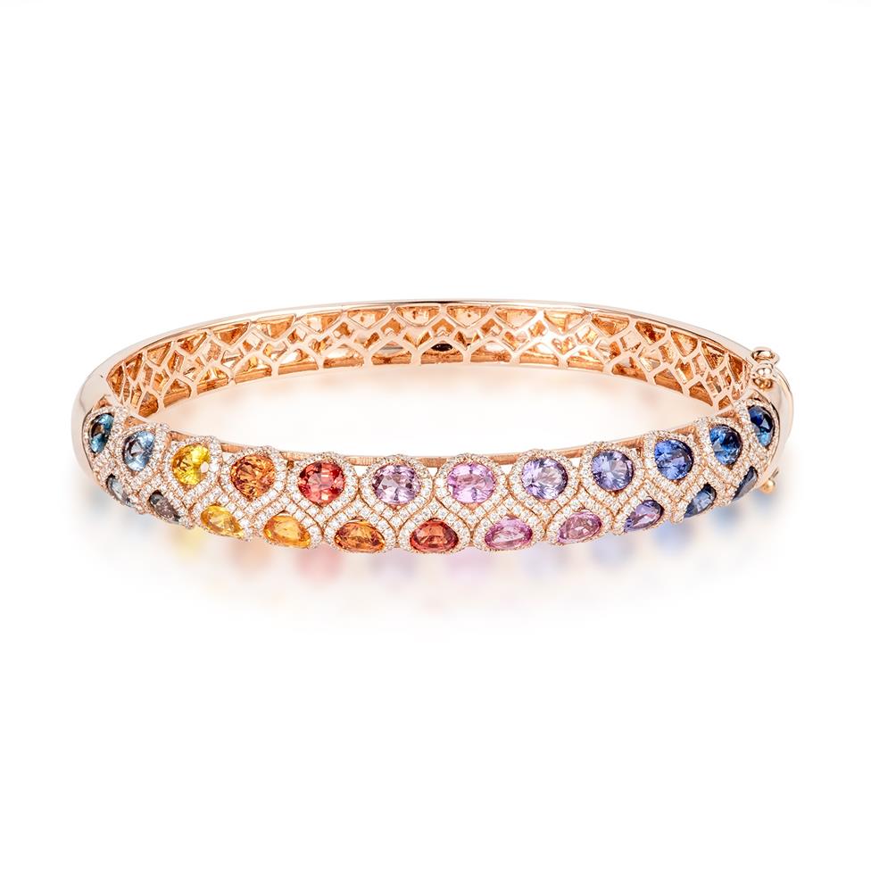Samba 18ct Rose Gold Rainbow Sapphire and Diamond Bangle Thumbnail Image 0