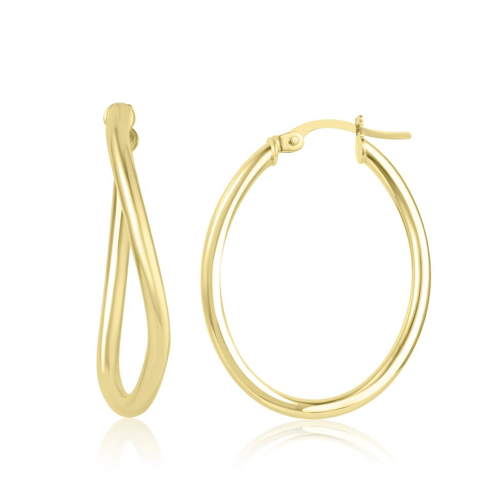 18ct Yellow Gold Asymmetric Hoop Earrings 30mm Thumbnail Image 0