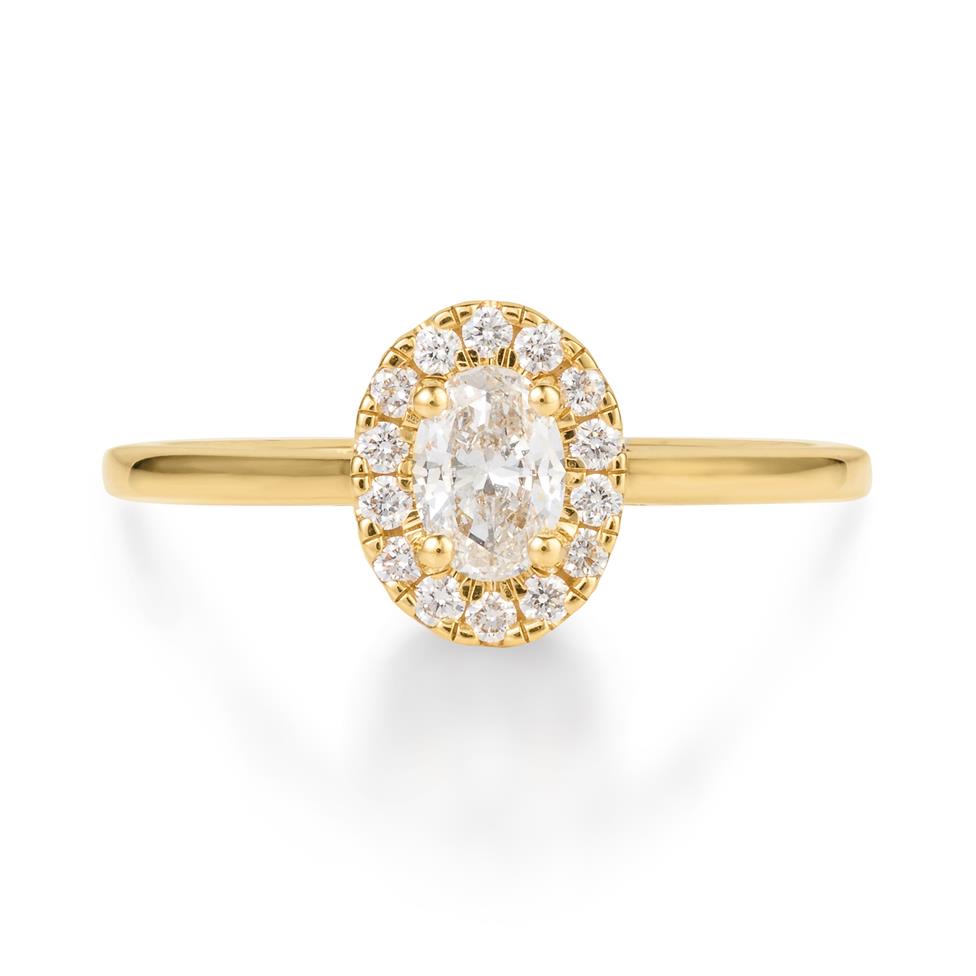 18ct Yellow Gold Oval Diamond Halo Engagement Ring 0.45ct Thumbnail Image 1
