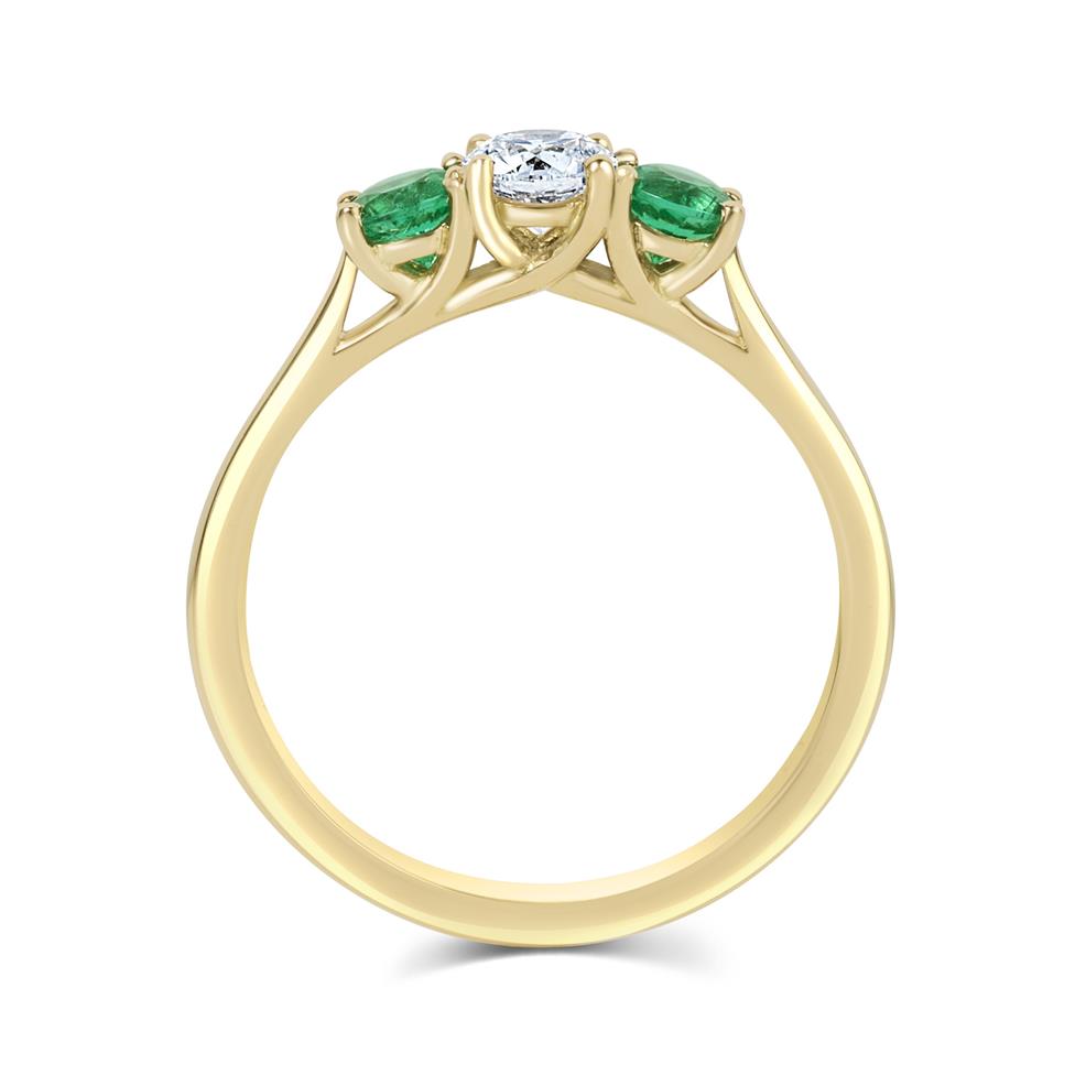 18ct Yellow Gold Diamond and Emerald Three Stone Engagement Ring Thumbnail Image 2