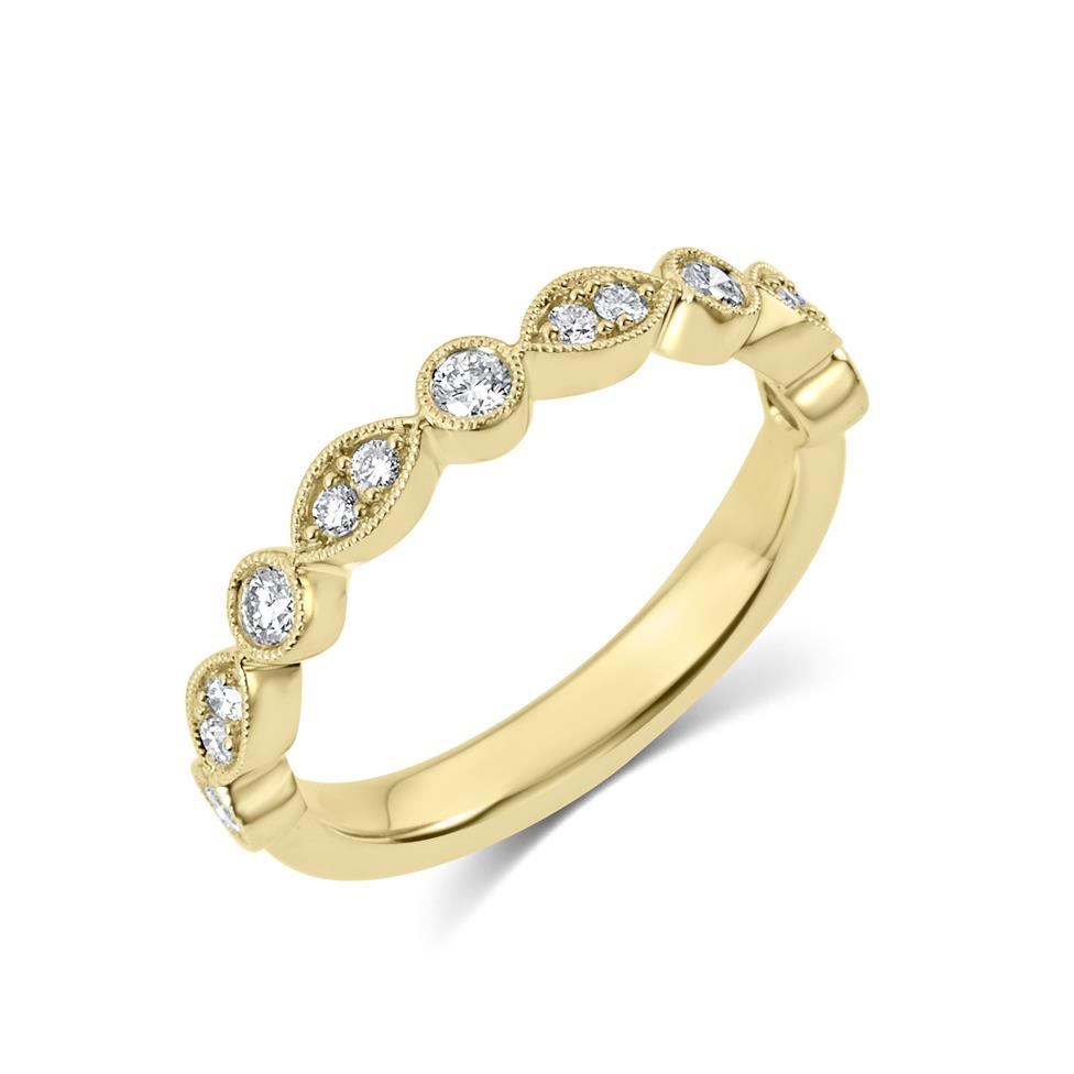 18ct Yellow Gold Vintage Style Diamond Half Eternity Ring 0.30ct Thumbnail Image 0