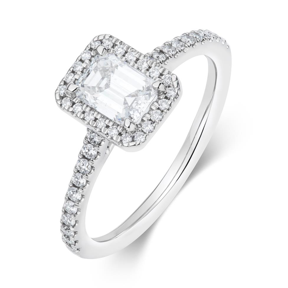 Platinum Emerald Cut Diamond Halo Engagement Ring 0.70ct Thumbnail Image 0