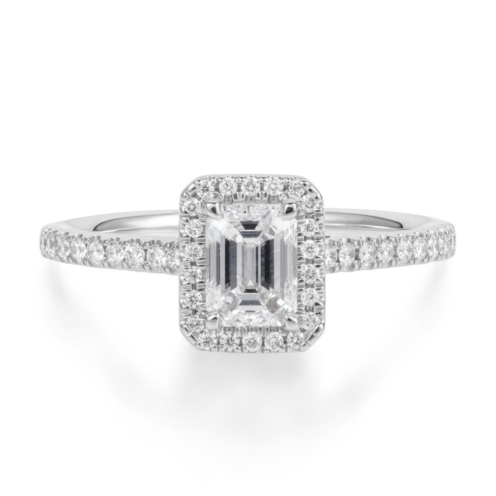 Platinum Emerald Cut Diamond Halo Engagement Ring 0.70ct Thumbnail Image 1