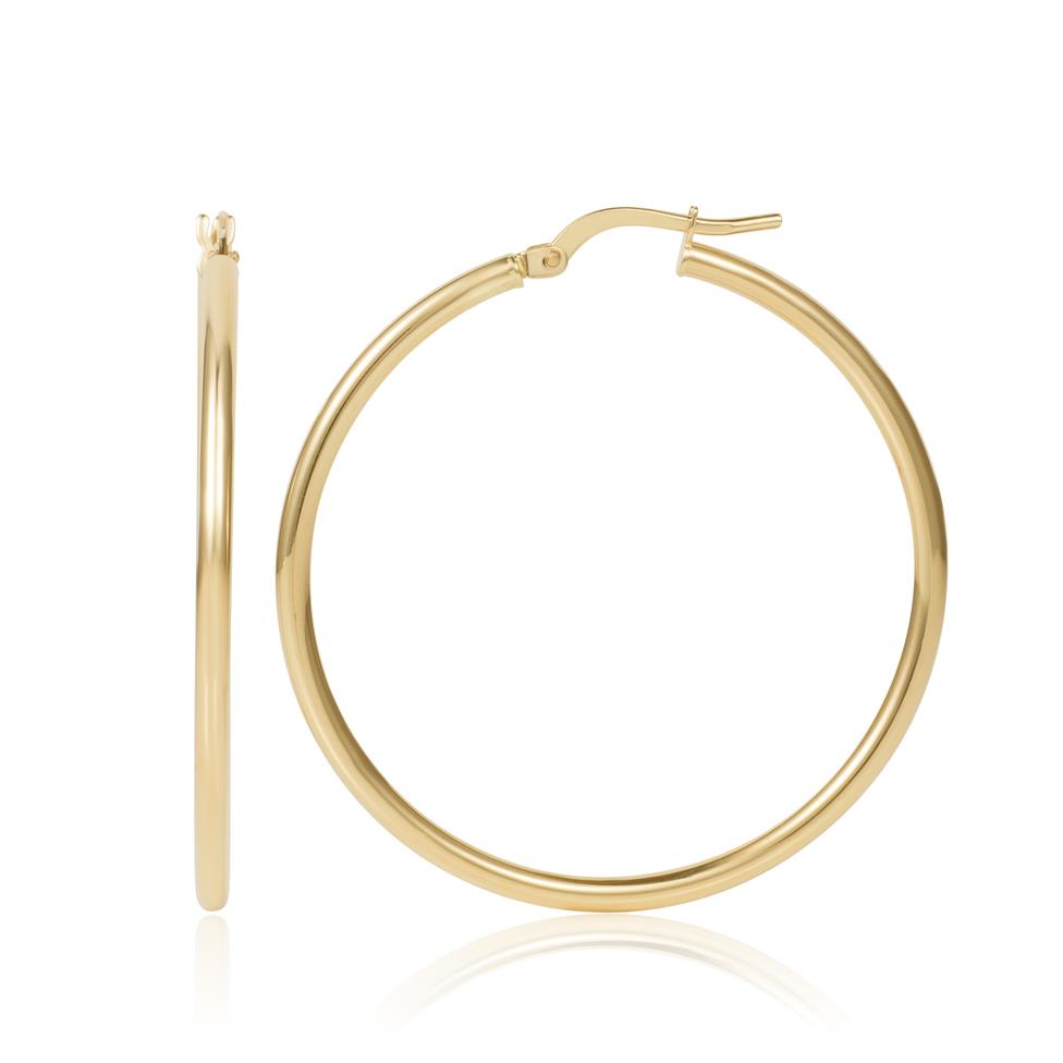 18ct Yellow Gold Hoop Earrings 34mm Thumbnail Image 0