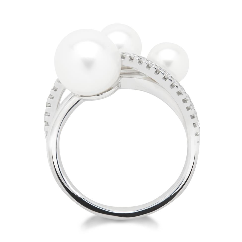 18ct White Gold Freshwater Pearl and Diamond Dress Ring Thumbnail Image 2