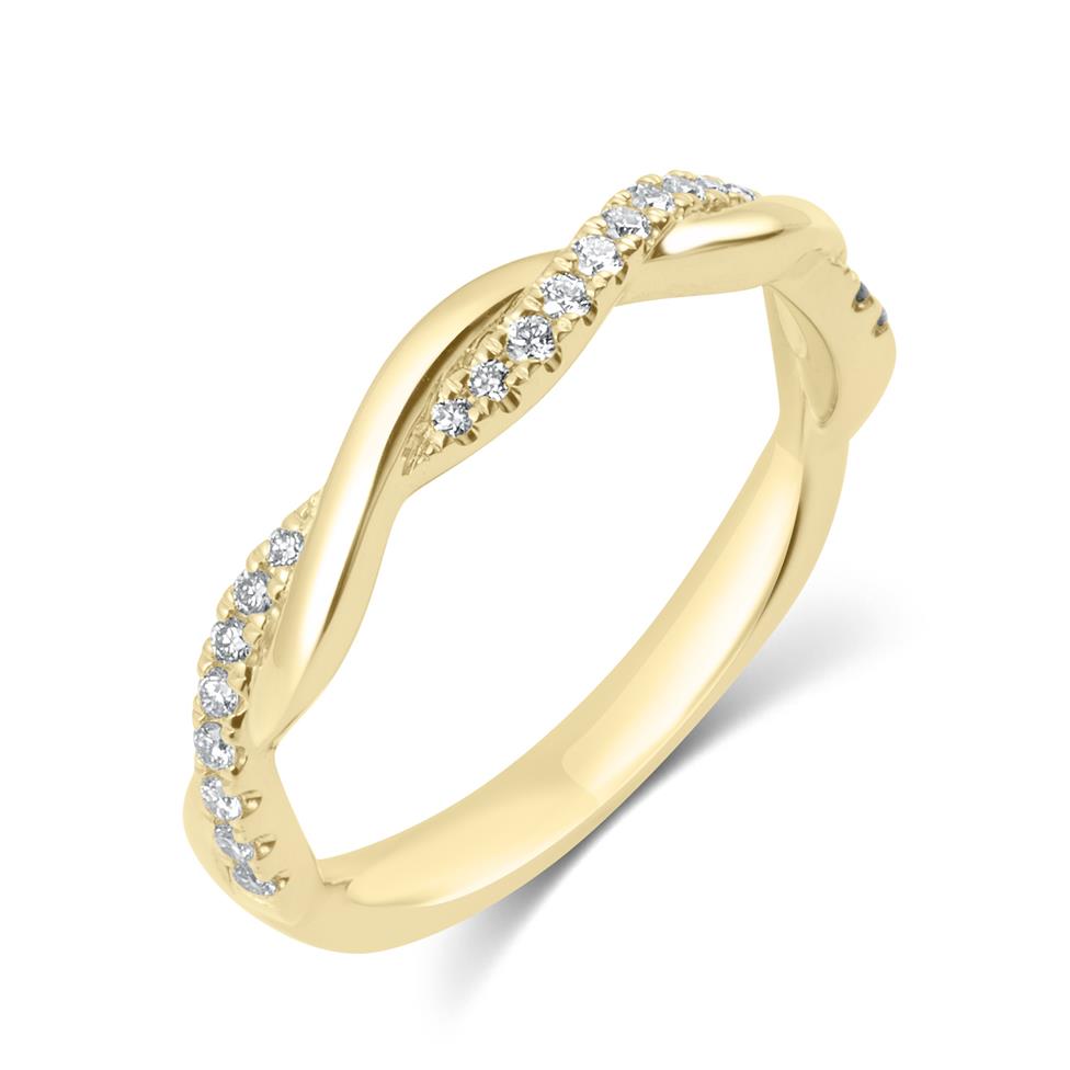 18ct Yellow Gold Plait Design Diamond Set Wedding Ring 0.13ct Thumbnail Image 0