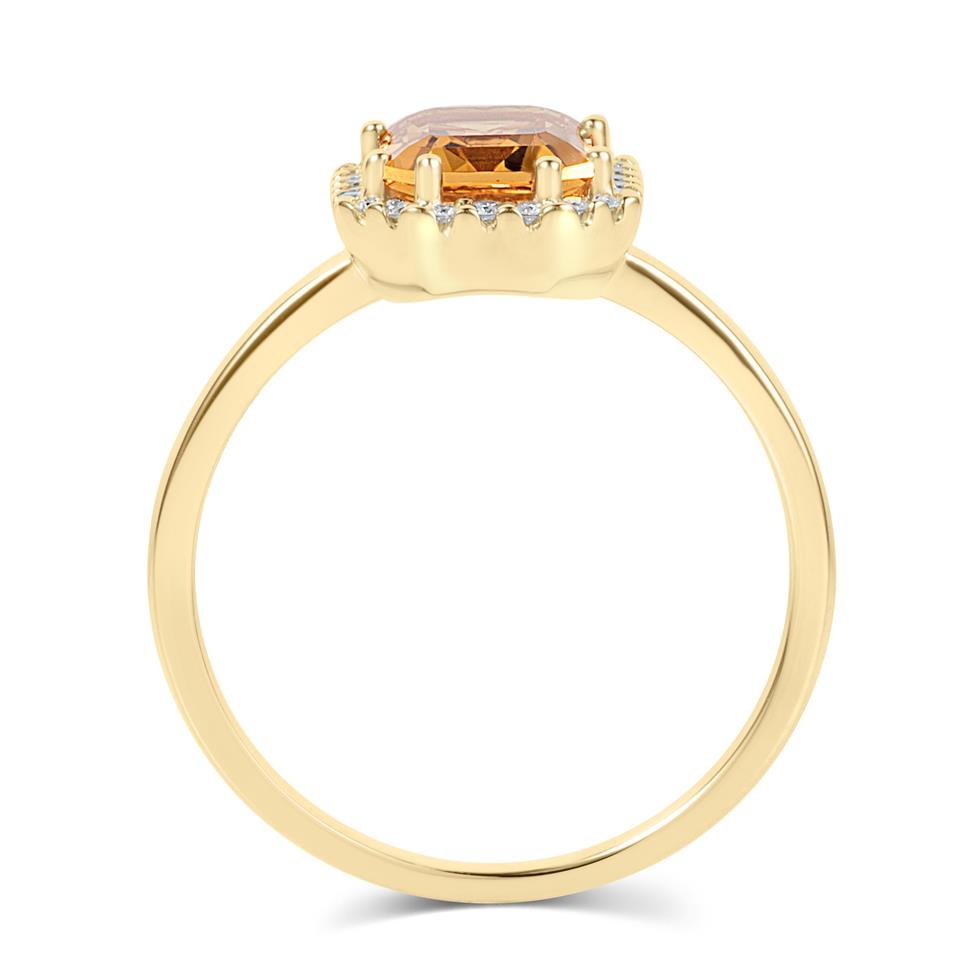 18ct Yellow Gold Emerald Cut Citrine and Diamond Halo Dress Ring Thumbnail Image 3