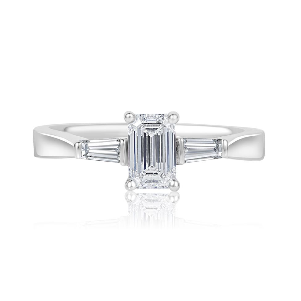 Platinum Emerald Cut And Baguette Cut Diamond Three Stone Engagement Ring 0.80ct Thumbnail Image 2