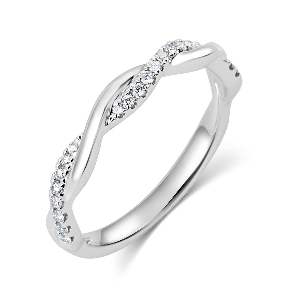 18ct White Gold Plait Design Diamond Set Wedding Ring 0.13ct Thumbnail Image 0
