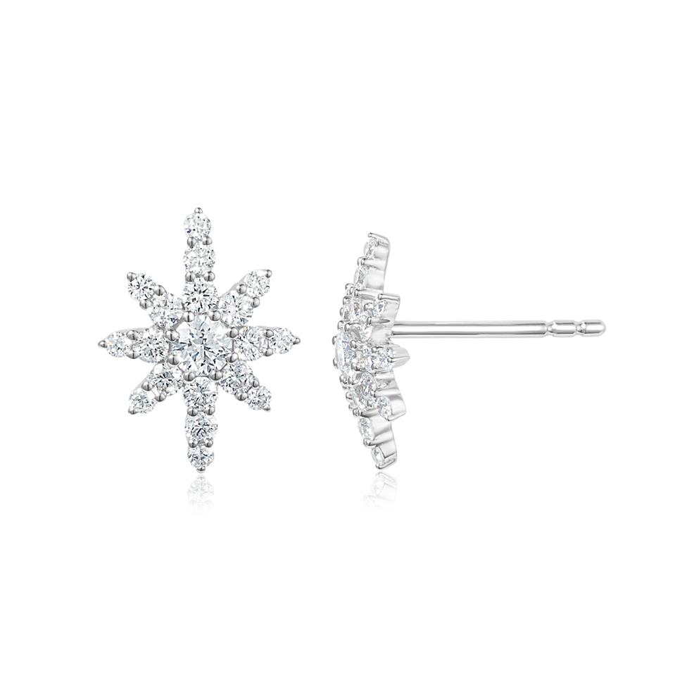 18ct White Gold Star Design Diamond Stud Earrings Thumbnail Image 0
