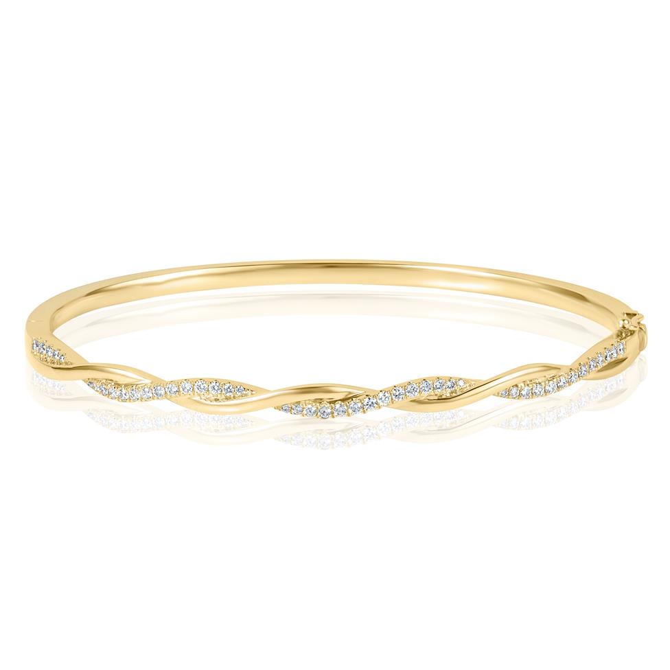 18ct Yellow Gold Plaited Design Diamond Bangle 0.41ct Thumbnail Image 0