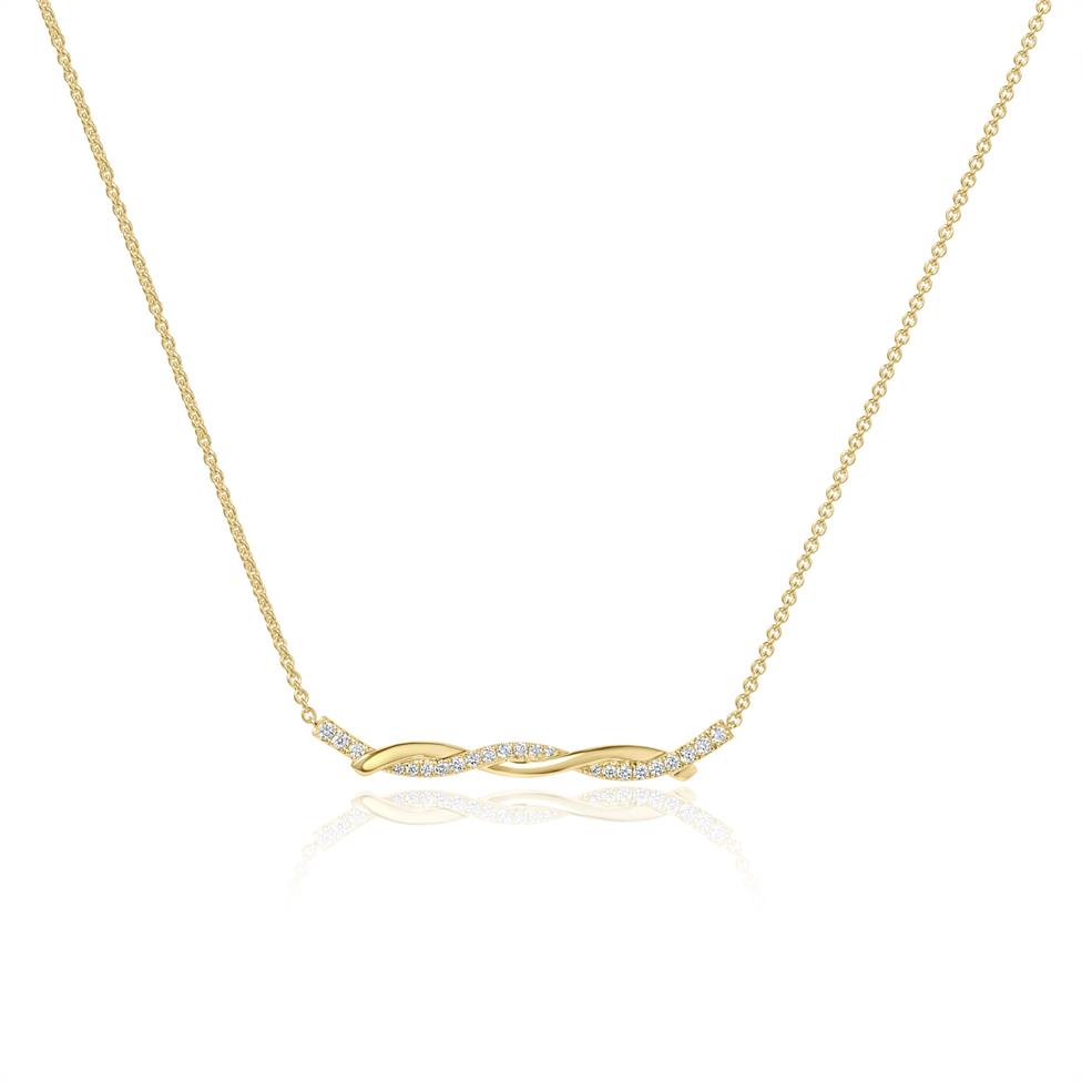 18ct Yellow Gold Plaited Design Diamond Necklace 0.18ct Thumbnail Image 0