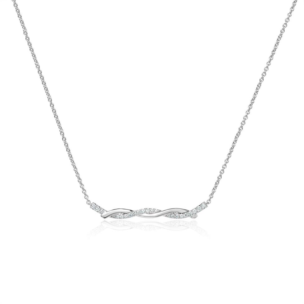 18ct White Gold Plaited Design Diamond Necklace 0.18ct Thumbnail Image 0