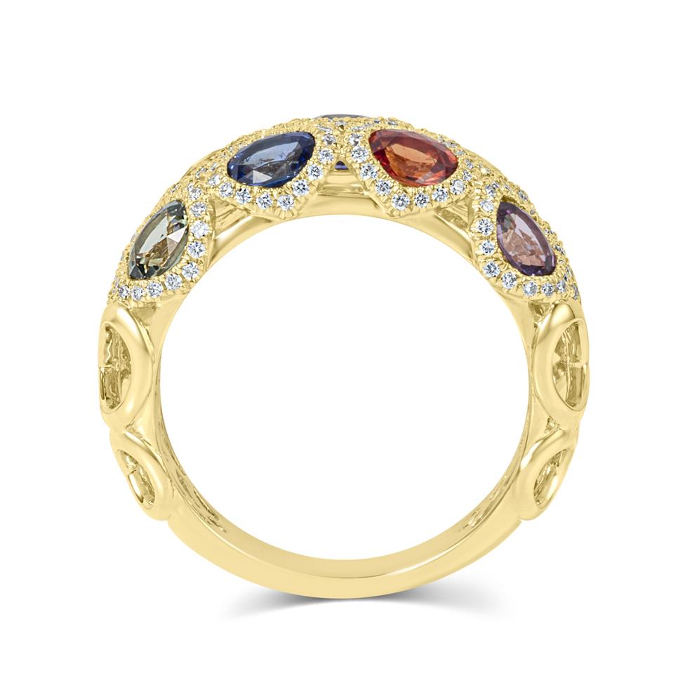 Samba 18ct Yellow Gold Dome Design Rainbow Sapphire And Diamond Dress Ring
 Thumbnail Image 3