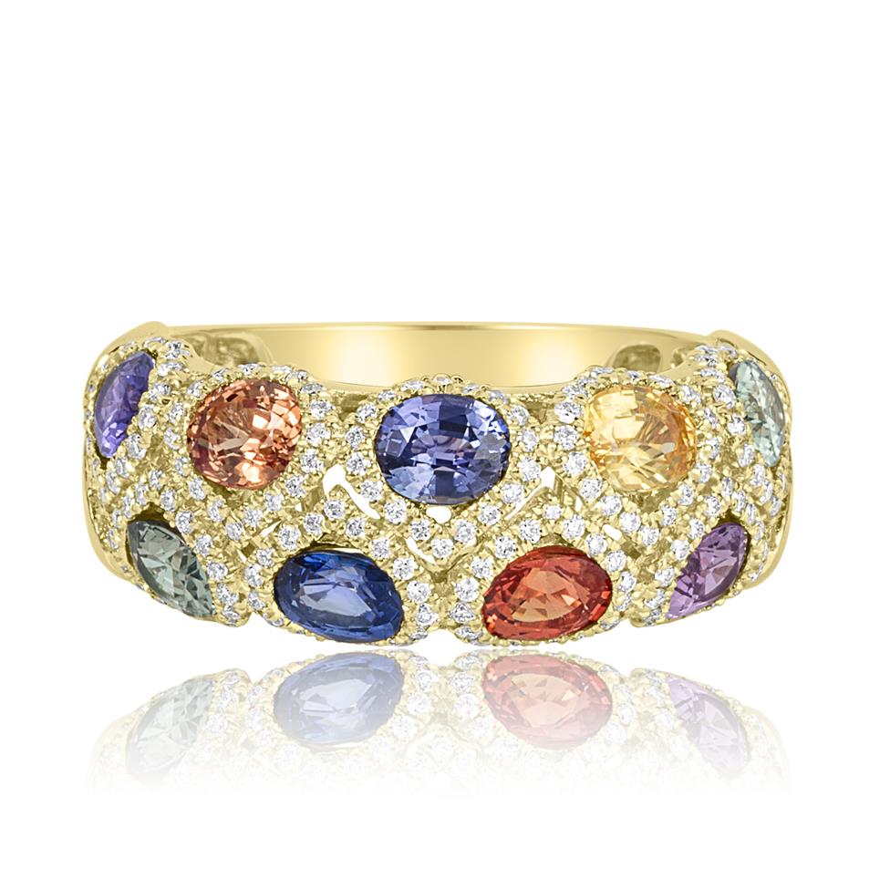 Samba 18ct Yellow Gold Dome Design Rainbow Sapphire And Diamond Dress Ring
 Thumbnail Image 2