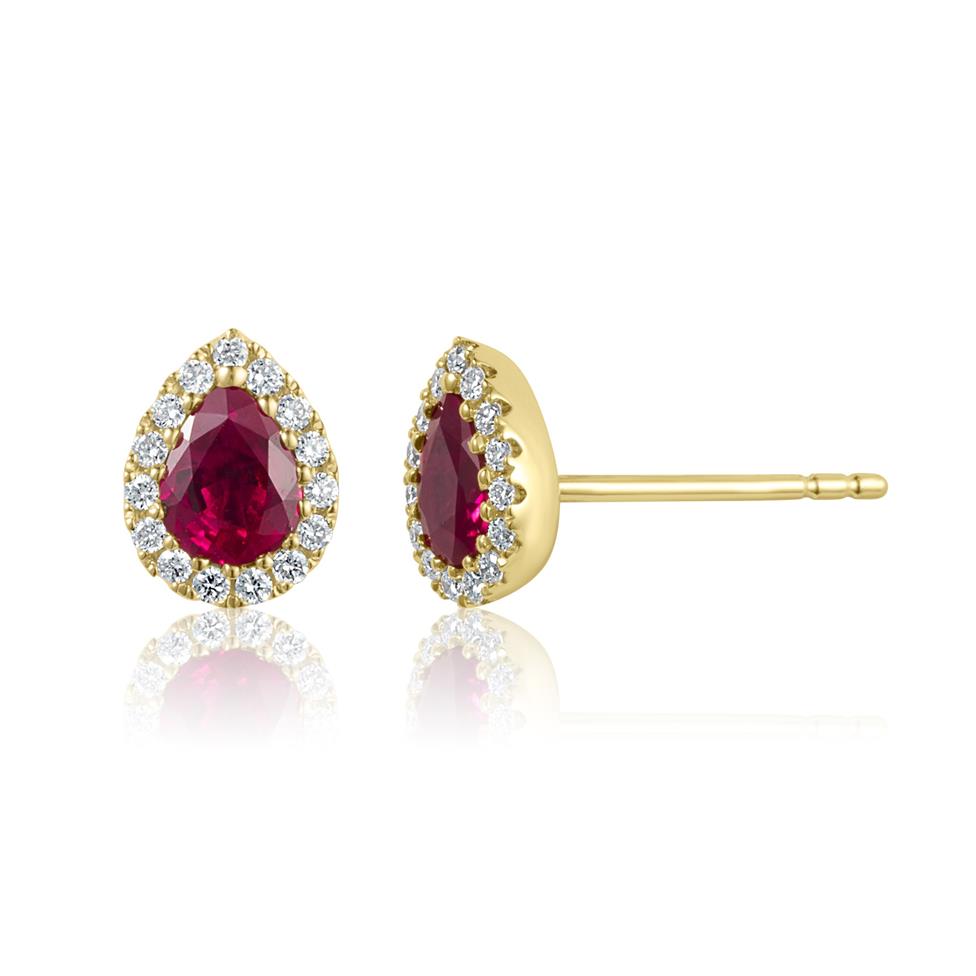 Camellia 18ct Yellow Gold Ruby and Diamond Teardrop Halo Earrings
 Thumbnail Image 0