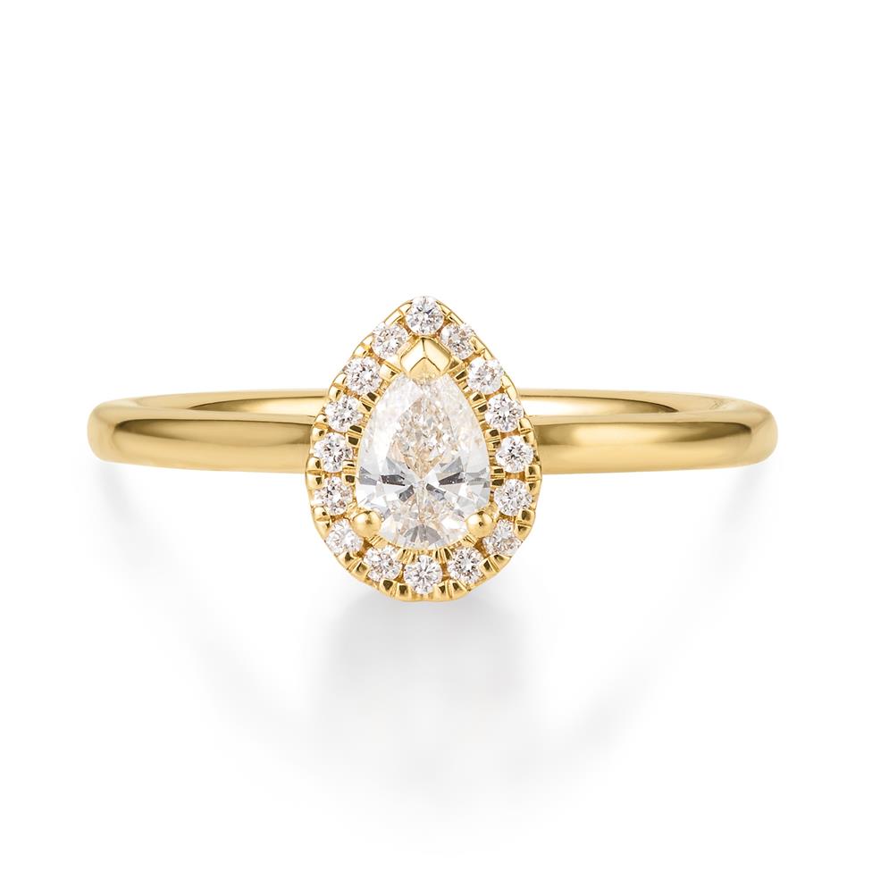 18ct Yellow Gold Pear Shape Halo Diamond Engagement Ring 0.40ct Thumbnail Image 1