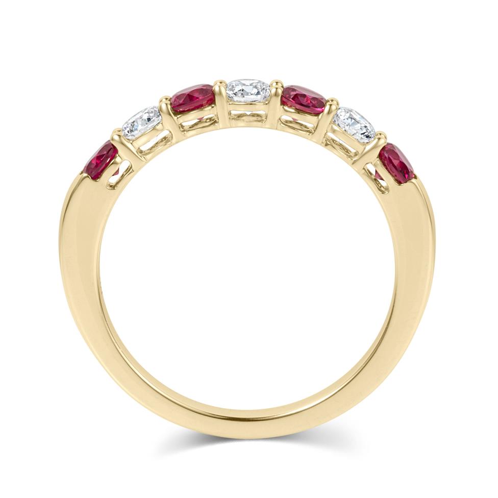 18ct Yellow Gold Ruby and Diamond Half Eternity Ring Thumbnail Image 3
