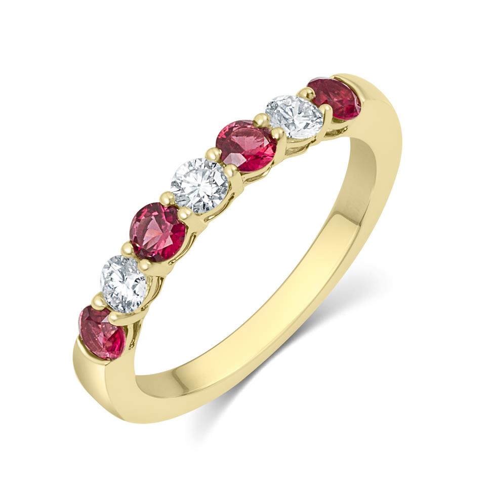 18ct Yellow Gold Ruby and Diamond Half Eternity Ring Thumbnail Image 0