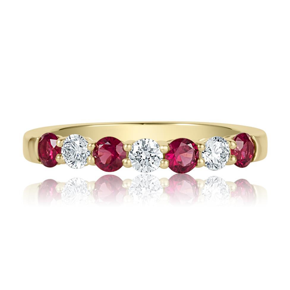 18ct Yellow Gold Ruby and Diamond Half Eternity Ring Thumbnail Image 2