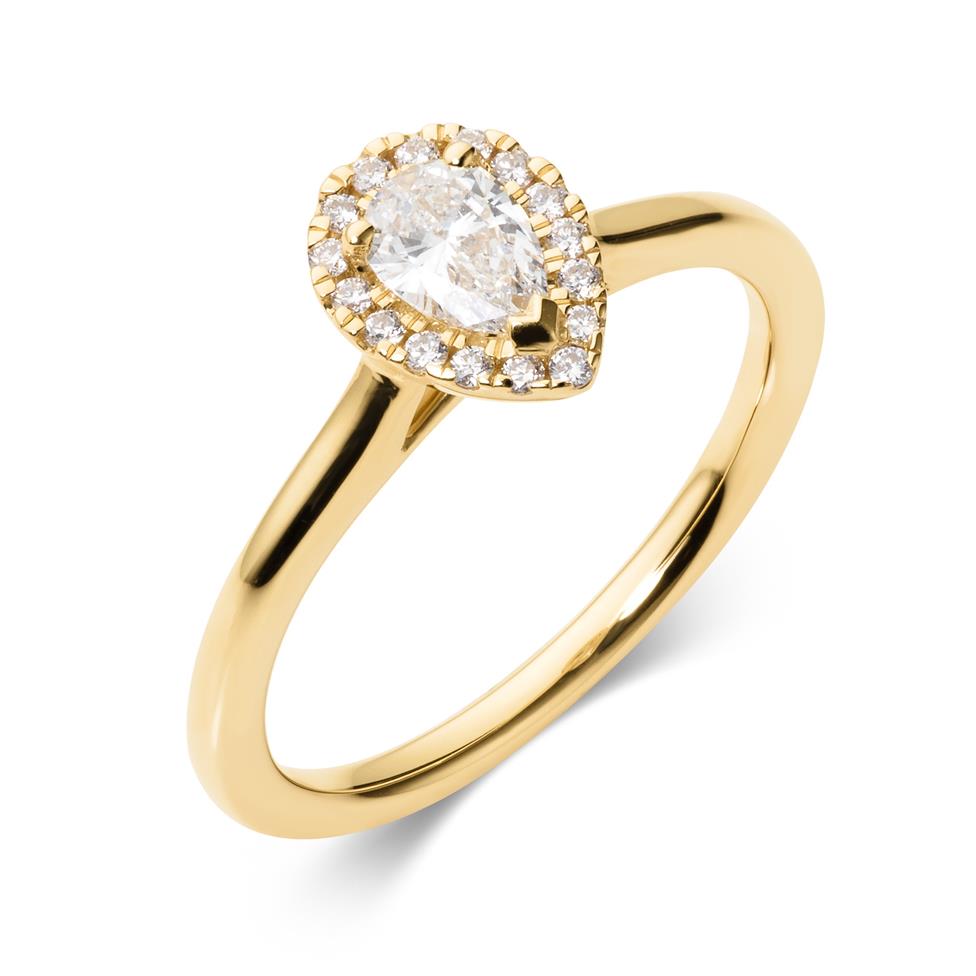 18ct Yellow Gold Pear Shape Halo Diamond Engagement Ring 0.40ct Thumbnail Image 0