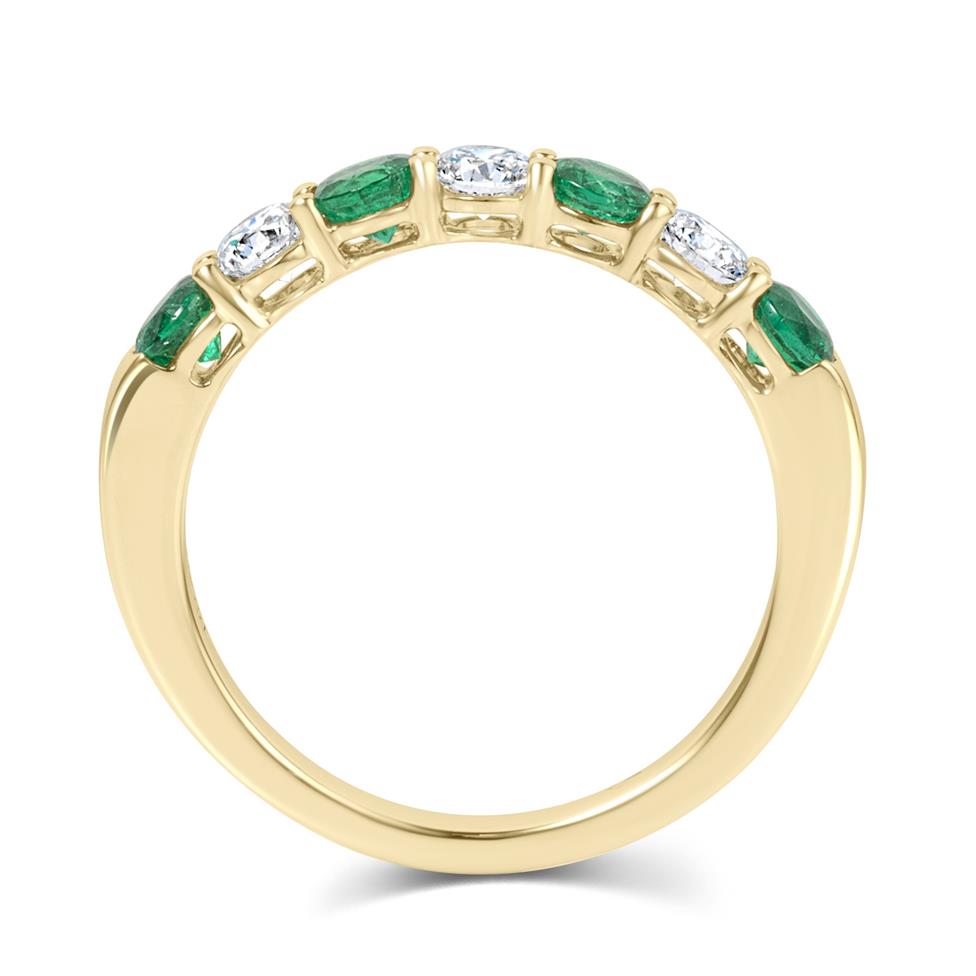18ct Yellow Gold Emerald and Diamond Half Eternity Ring Thumbnail Image 3