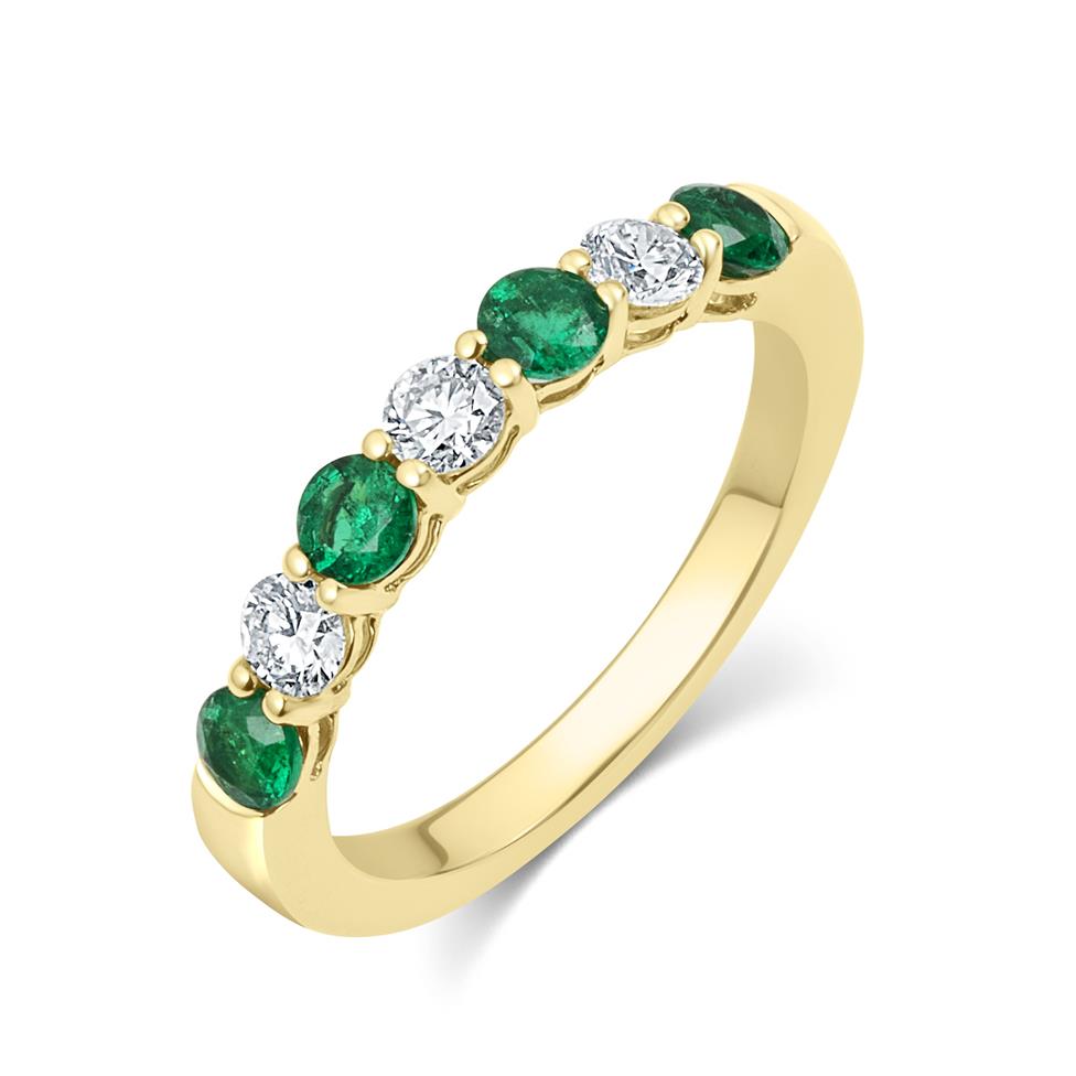 18ct Yellow Gold Emerald and Diamond Half Eternity Ring Thumbnail Image 0