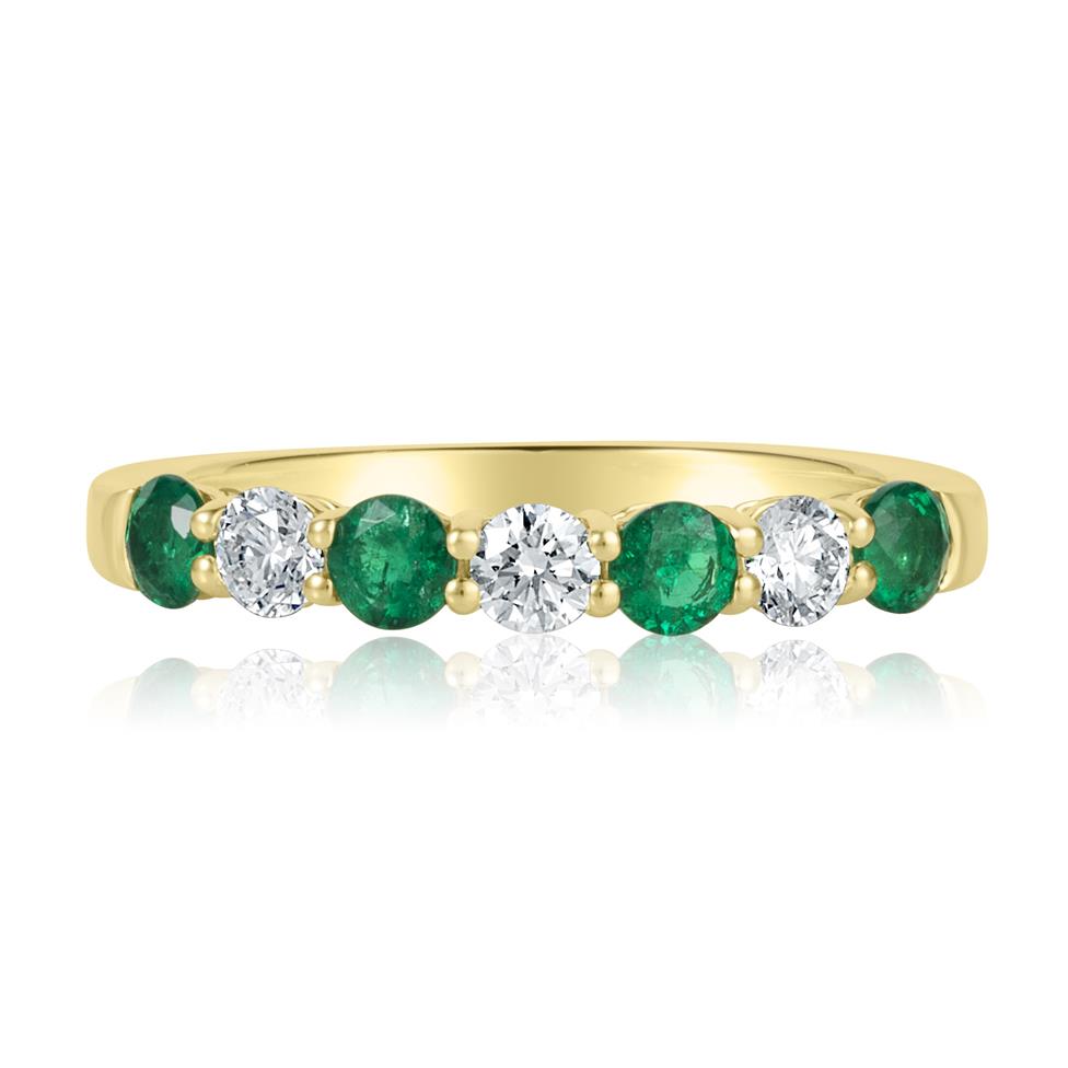18ct Yellow Gold Emerald and Diamond Half Eternity Ring Thumbnail Image 2