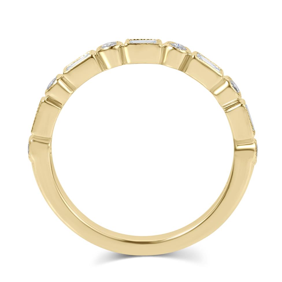 18ct Yellow Gold Vintage Style Baguette and Round Diamond Half Eternity Ring Thumbnail Image 4