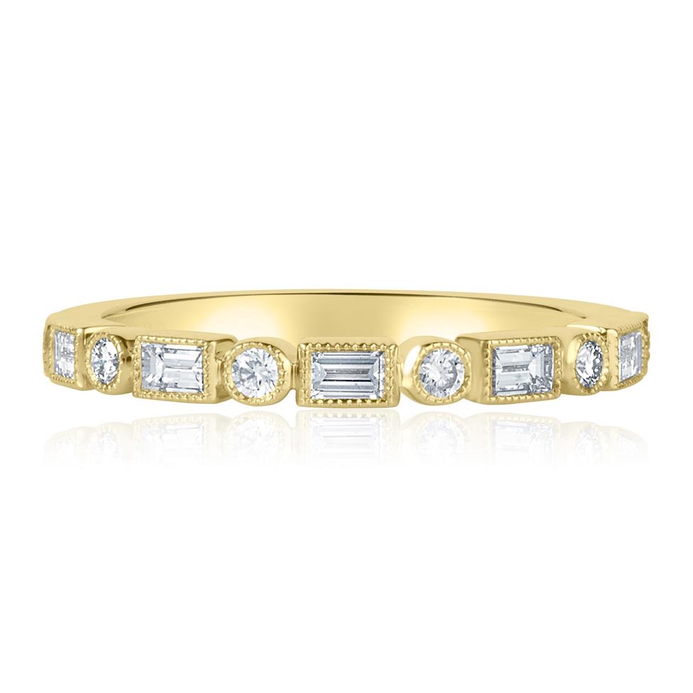 18ct Yellow Gold Vintage Style Baguette and Round Diamond Half Eternity Ring Thumbnail Image 3