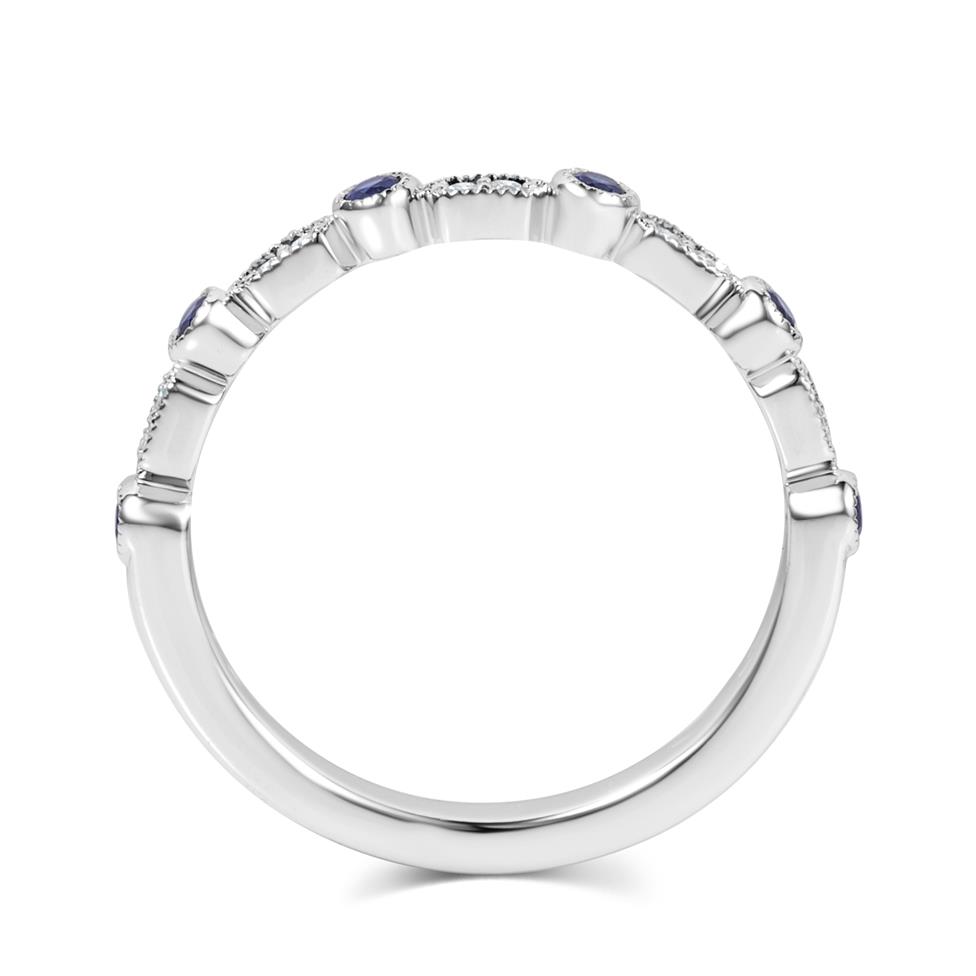 18ct White Gold Vintage Style Sapphire and Diamond Half Eternity Ring Thumbnail Image 3
