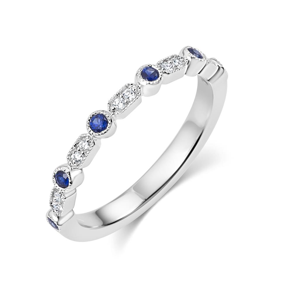 18ct White Gold Vintage Style Sapphire and Diamond Half Eternity Ring Thumbnail Image 0