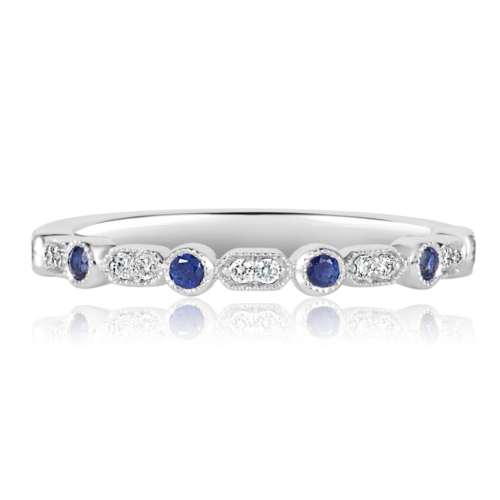 18ct White Gold Vintage Style Sapphire and Diamond Half Eternity Ring Thumbnail Image 2