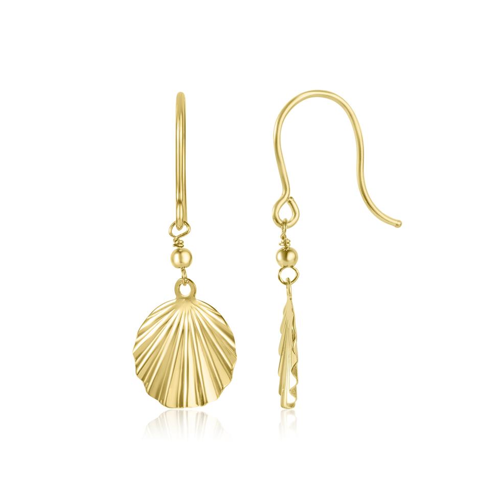 18ct Yellow Gold Shell Design Drop Earrings Thumbnail Image 0