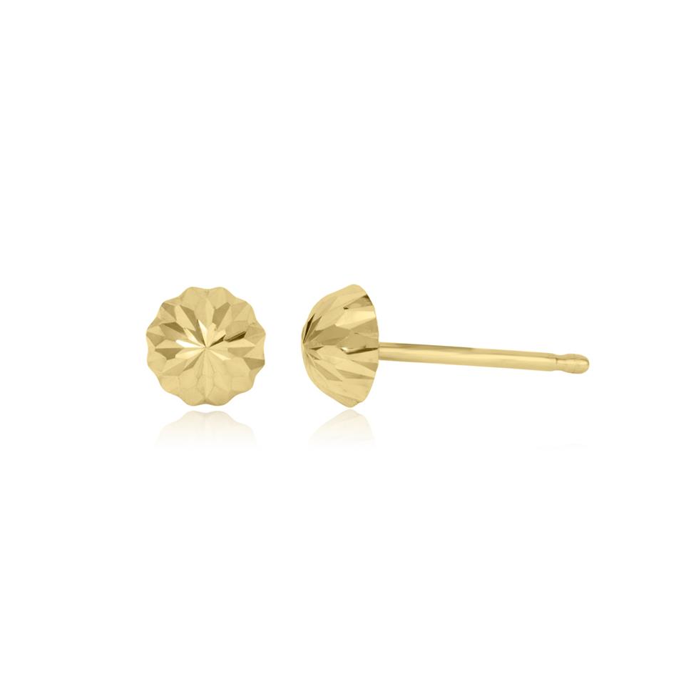 18ct Yellow Gold Diamond-cut Dome Stud Earrings Thumbnail Image 0
