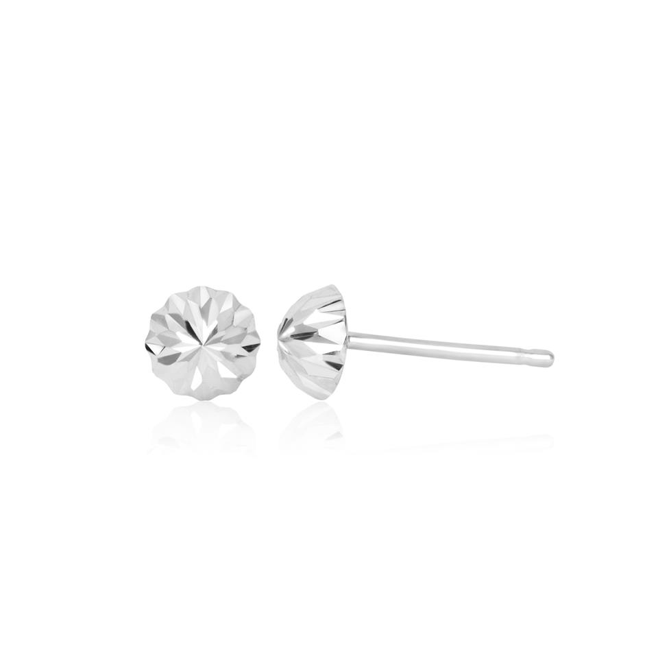 18ct White Gold Diamond-cut Dome Stud Earrings Thumbnail Image 0