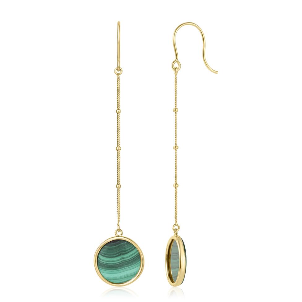 Nova 18ct Yellow Gold Round Malachite Drop Earrings Thumbnail Image 0