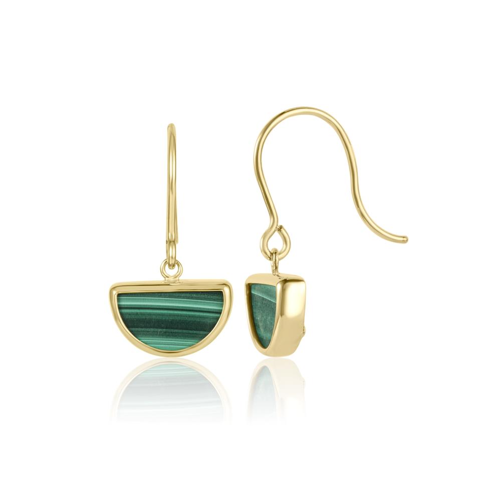 Nova 18ct Yellow Gold Half Moon Malachite Drop Earrings Thumbnail Image 0