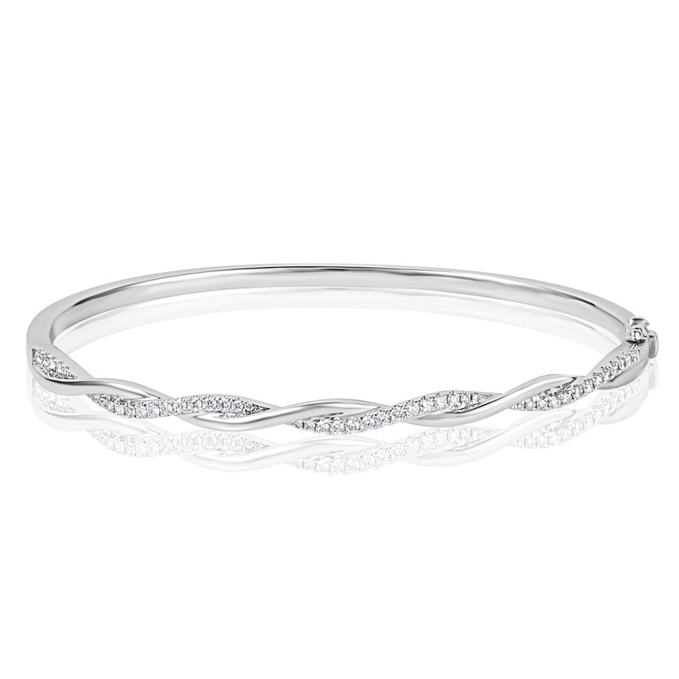 18ct White Gold Diamond Plaited Bangle Thumbnail Image 0
